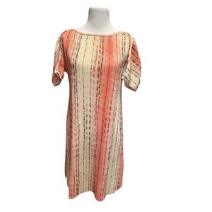 Pleated Dress Short Sleeve Casual Party Cocktail Dress Orange‎ Beige Size